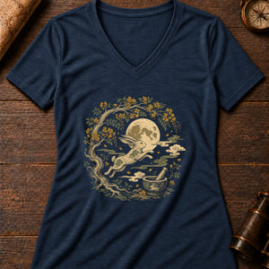 The Moon Rabbit Women's V-Neck Tee — heather navy