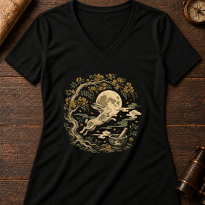 The Moon Rabbit Women's V-Neck Tee — solid black blend