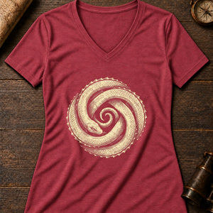 The Chart's-Edge Serpent Women's V-Neck Tee — heather red