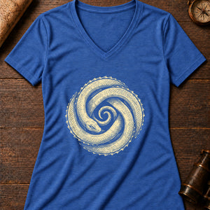 The Chart's-Edge Serpent Women's V-Neck Tee — heather true royal