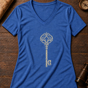 The Archive Key Women's V-Neck Tee — heather true royal