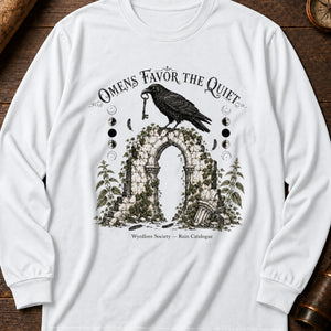 Omens Favor the Quiet Long Sleeve Shirt — White