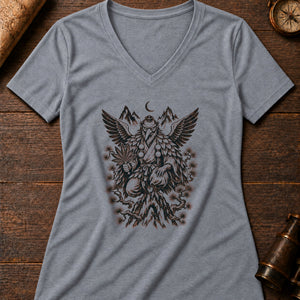 Tengu of the Treeline Women's V-Neck Tee — athletic heather