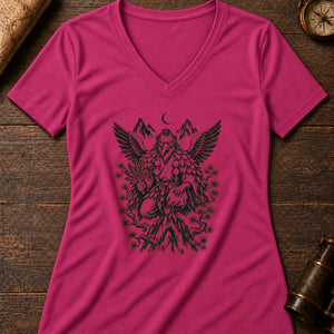Tengu of the Treeline Women's V-Neck Tee — berry