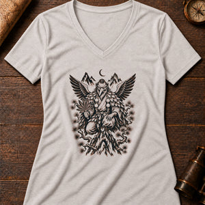 Tengu of the Treeline Women's V-Neck Tee — heather dust