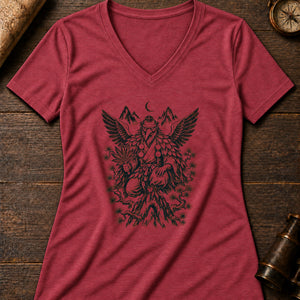 Tengu of the Treeline Women's V-Neck Tee — heather red