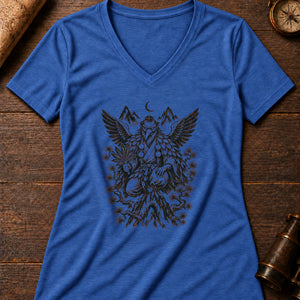 Tengu of the Treeline Women's V-Neck Tee — heather true royal