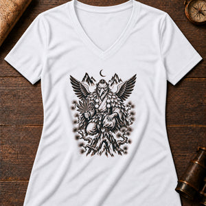 Tengu of the Treeline Women's V-Neck Tee — solid white blend