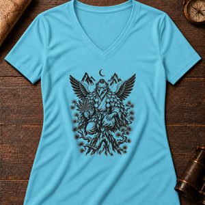 Tengu of the Treeline Women's V-Neck Tee — turquoise