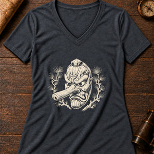 Tengu Mask Women's V-Neck Tee — dark grey heather