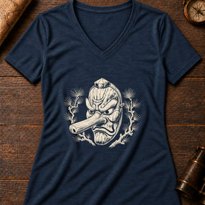 Tengu Mask Women's V-Neck Tee — heather navy