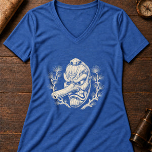 Tengu Mask Women's V-Neck Tee — heather true royal