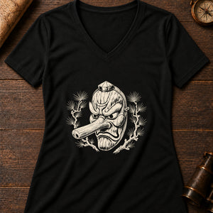 Tengu Mask Women's V-Neck Tee — solid black blend