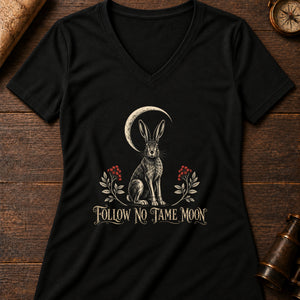 Follow No Tame Moon Women's V-Neck Tee — solid black blend