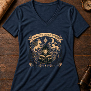Raised on Old Stories Women's V-Neck Tee — heather navy