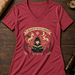 Raised on Old Stories Women's V-Neck Tee — heather red