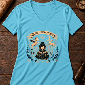 Raised on Old Stories Women's V-Neck Tee — turquoise