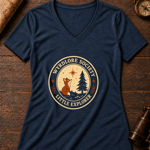 Little Explorers Badge Women's V-Neck Tee — heather navy