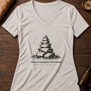 The Pass Remembers Who Crossed Women's V-Neck Tee — heather dust
