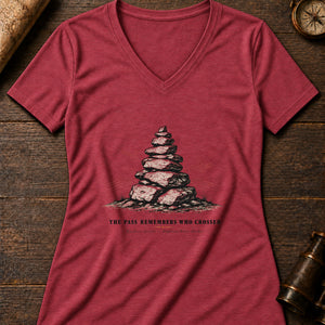 The Pass Remembers Who Crossed Women's V-Neck Tee — heather red