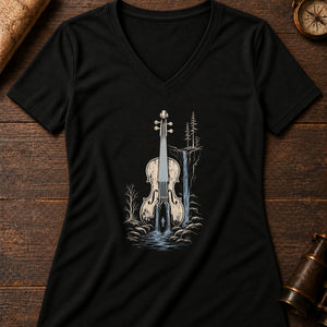 The Fossegrim Women's V-Neck Tee — solid black blend