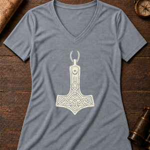 Thor's Hammer Women's V-Neck Tee — athletic heather
