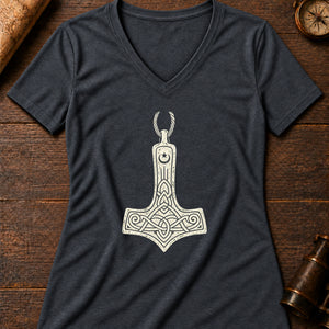 Thor's Hammer Women's V-Neck Tee — dark grey heather