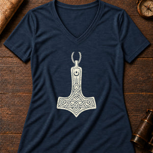 Thor's Hammer Women's V-Neck Tee — heather navy