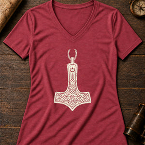 Thor's Hammer Women's V-Neck Tee — heather red