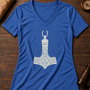 Thor's Hammer Women's V-Neck Tee — heather true royal