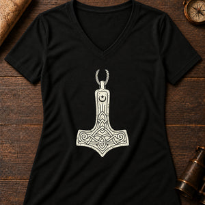 Thor's Hammer Women's V-Neck Tee — solid black blend