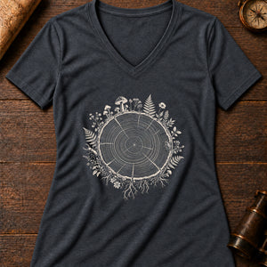 Tree Ring Cabinet Women's V-Neck Tee — dark grey heather