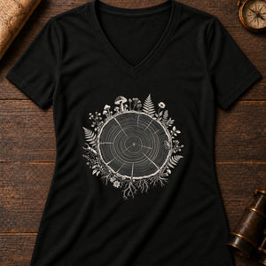 Tree Ring Cabinet Women's V-Neck Tee — solid black blend