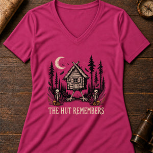 Hut in the Dark Wood Women's V-Neck Tee — berry
