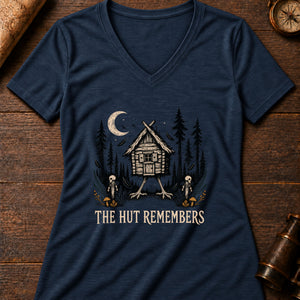 Hut in the Dark Wood Women's V-Neck Tee — heather navy