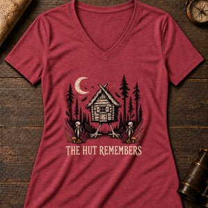 Hut in the Dark Wood Women's V-Neck Tee — heather red