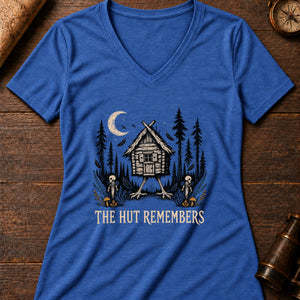 Hut in the Dark Wood Women's V-Neck Tee — heather true royal