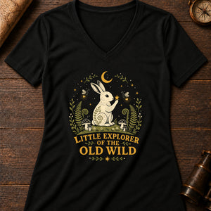 Little Moon Hare Women's V-Neck Tee — solid black blend