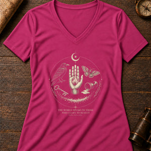The Reader of Signs Women's V-Neck Tee — berry