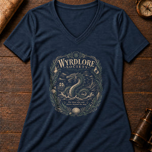 The Sea Serpent Marginalia Women's V-Neck Tee — heather navy
