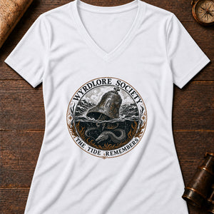 Drowned Bells of the Atlantic Women's V-Neck Tee — solid white blend