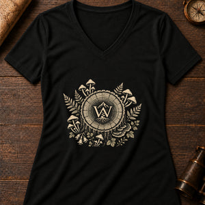 The Tree Ring Archive Women's V-Neck Tee — solid black blend