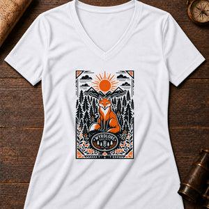 The Wild Fox's Path Women's V-Neck Tee — solid white blend