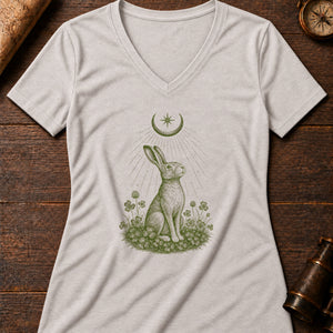 The Hare and the Moon-Sign Women's V-Neck Tee — heather dust