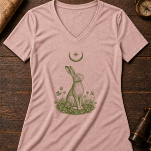 The Hare and the Moon-Sign Women's V-Neck Tee — heather peach
