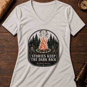 Stories Keep the Dark Back Women's V-Neck Tee — heather dust