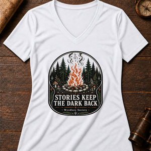 Stories Keep the Dark Back Women's V-Neck Tee — solid white blend