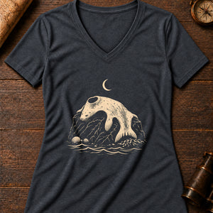 The Selkie's Rest Women's V-Neck Tee — dark grey heather