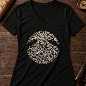 The Wyrm Women's V-Neck Tee — solid black blend