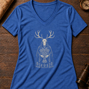 The Harvest Mask Women's V-Neck Tee — heather true royal